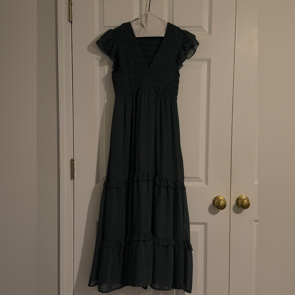 Blu Pepper Dark Gray Ruffled Maxi Dress